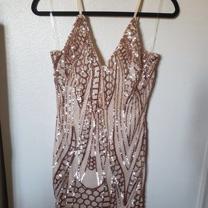 Rosegold mini sequin dress